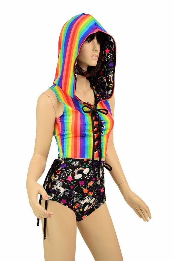 2PC Lace Up Top and Siren Shorts Set - Coquetry Clothing