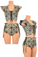 2PC Lace Up Top and Siren Shorts Set - 1