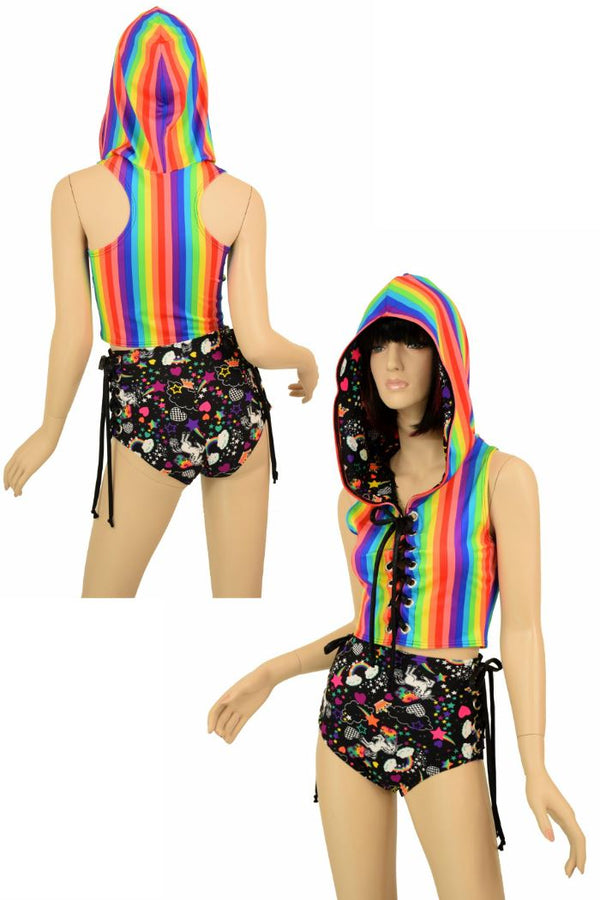 2PC Lace Up Top and Siren Shorts Set - 1