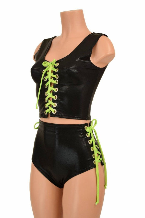 2PC Lace Up Top and Siren Shorts Set - 2