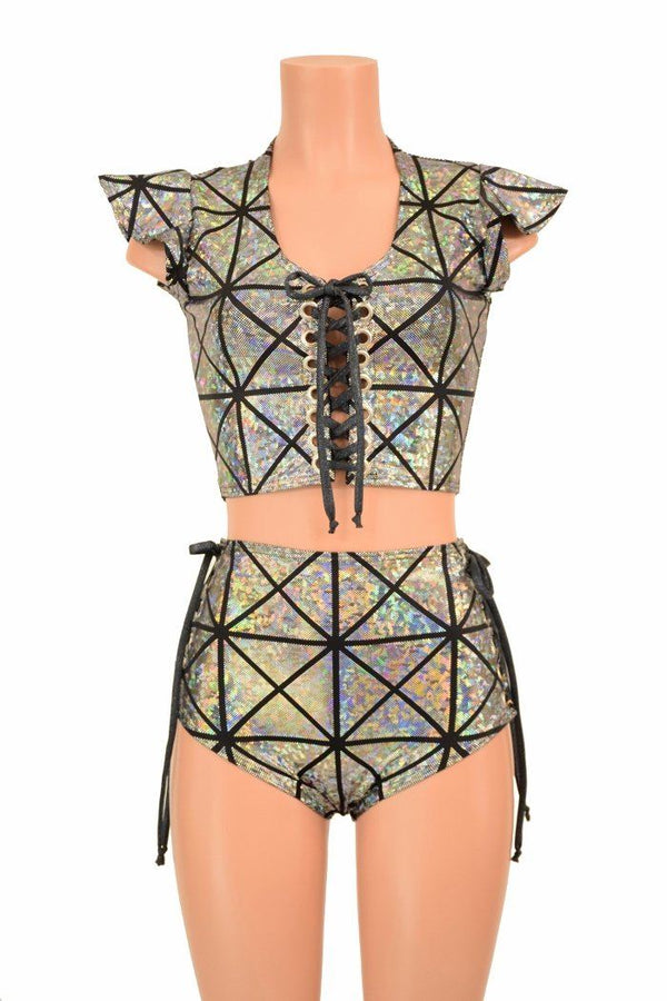2PC Lace Up Top and Siren Shorts Set - 3