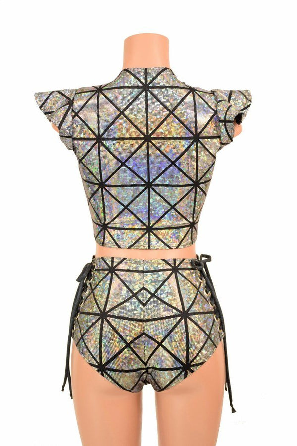2PC Lace Up Top and Siren Shorts Set - 4