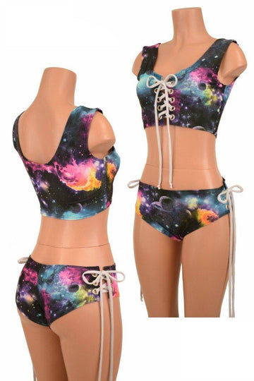 2PC Lace Up Top & Siren Shorts Set - Coquetry Clothing