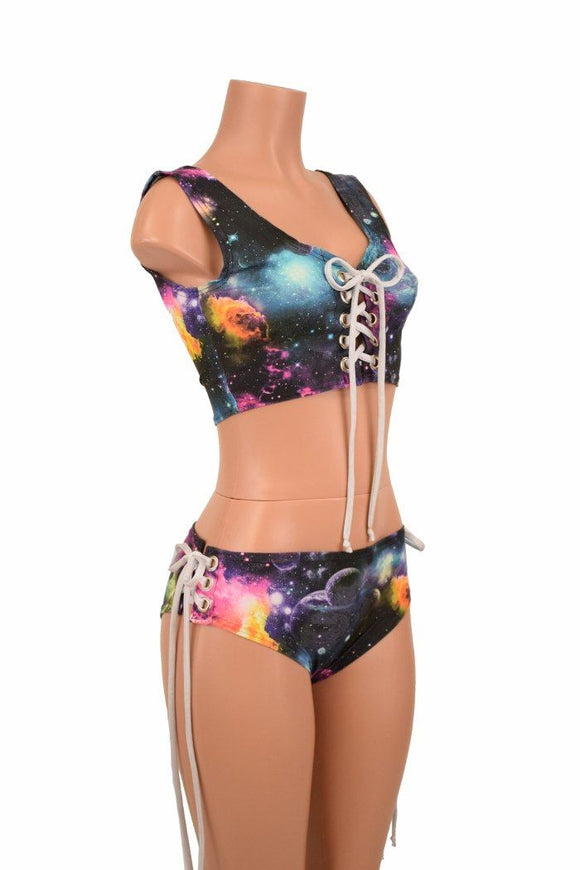 2PC Lace Up Top & Siren Shorts Set - Coquetry Clothing