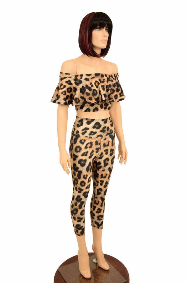 2PC Leopard Top & Capri Leggings Set - 1