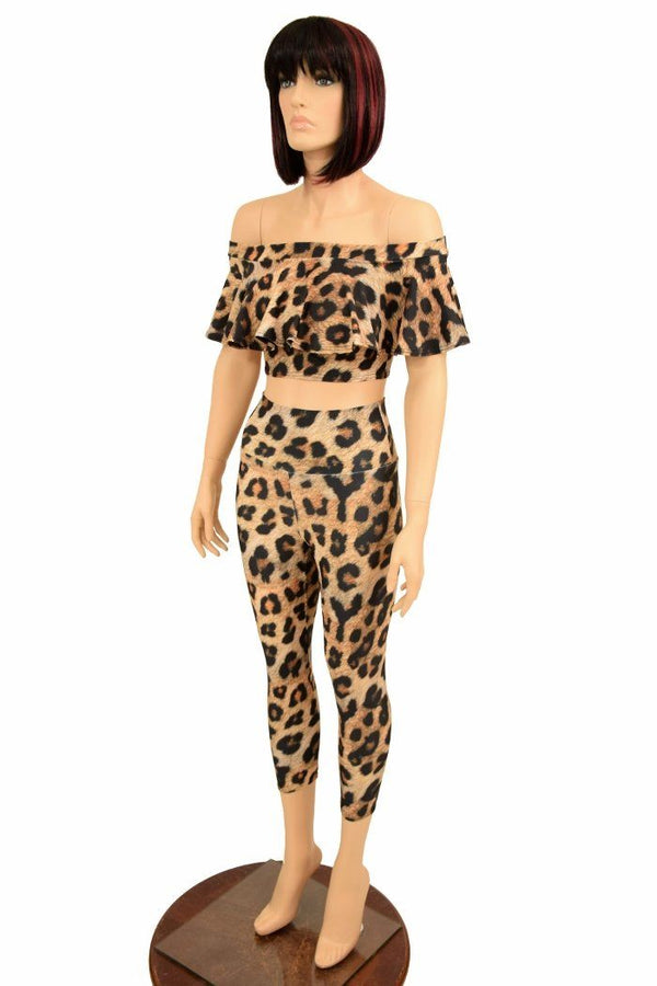 2PC Leopard Top & Capri Leggings Set - 3
