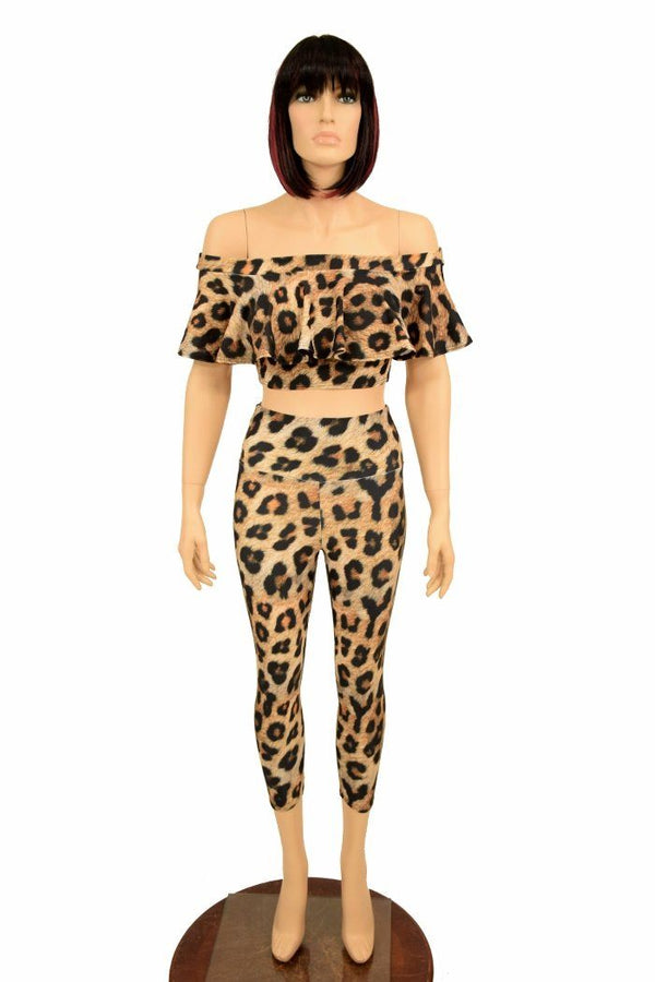 2PC Leopard Top & Capri Leggings Set - 4