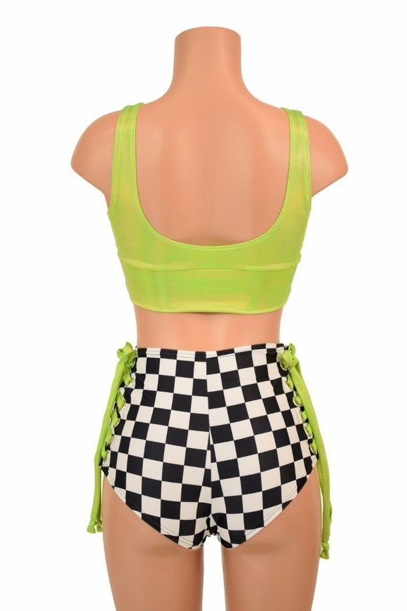 2PC Lime & Checkered Lace Up Set - Coquetry Clothing