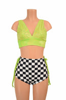 2PC Lime & Checkered Lace Up Set - Coquetry Clothing