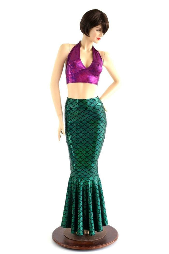 2PC Mermaid Skirt & Fuchsia Halter Set - Coquetry Clothing