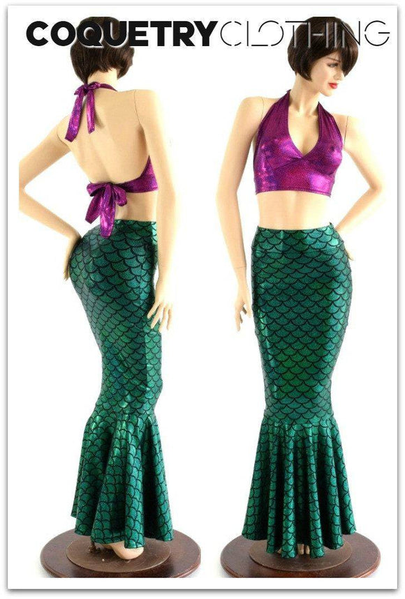 2PC Mermaid Skirt & Fuchsia Halter Set - Coquetry Clothing