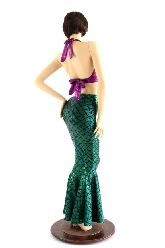2PC Mermaid Skirt & Fuchsia Halter Set - Coquetry Clothing