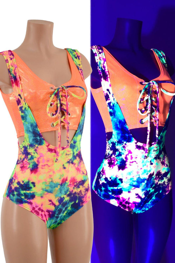 2PC Neon Suspender Romper Set - 1
