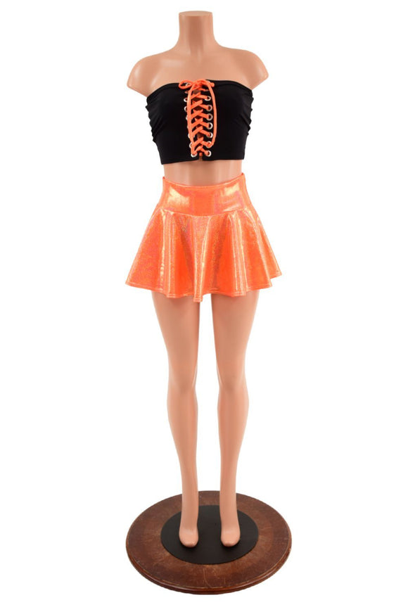 2PC Orange and Black Top and Skirt Set - Coquetry Clothing