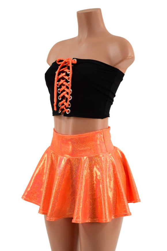 2PC Orange and Black Top and Skirt Set - Coquetry Clothing