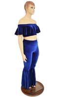 2PC Sapphire Velvet Bell Bottom Flares Set - Coquetry Clothing