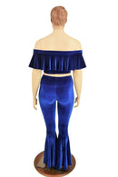 2PC Sapphire Velvet Bell Bottom Flares Set - Coquetry Clothing