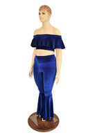 2PC Sapphire Velvet Bell Bottom Flares Set - Coquetry Clothing