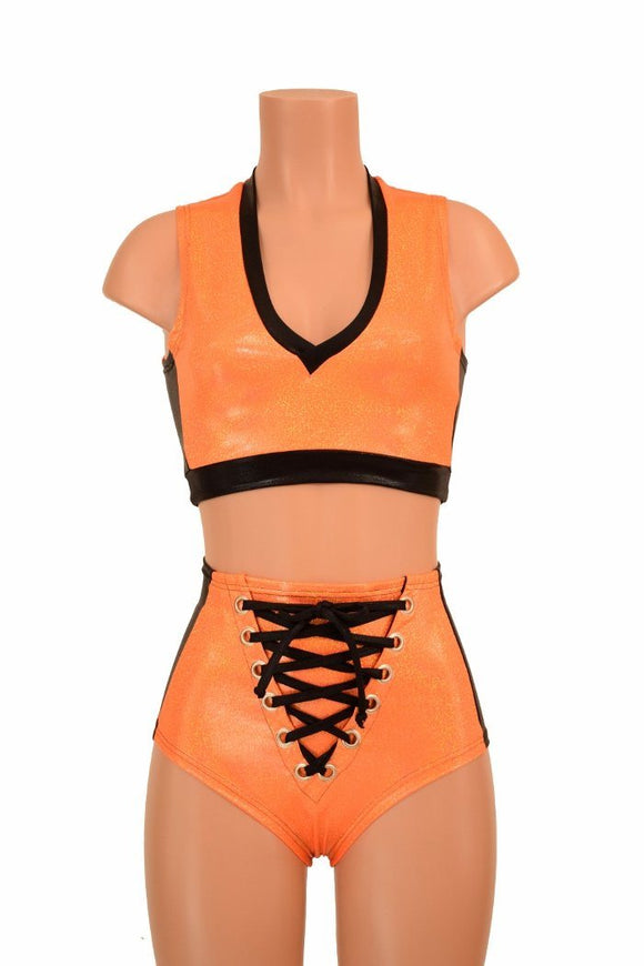 2PC Side Panel Top and Lace Up Set - Coquetry Clothing