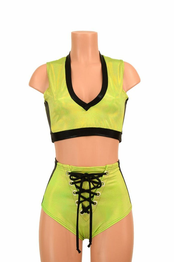 2PC Side Panel Top and Lace Up Set - Coquetry Clothing