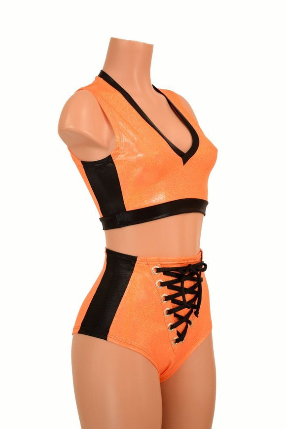 2PC Side Panel Top and Lace Up Set - Coquetry Clothing