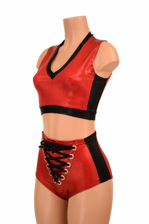 2PC Side Panel Top and Lace Up Set - Coquetry Clothing