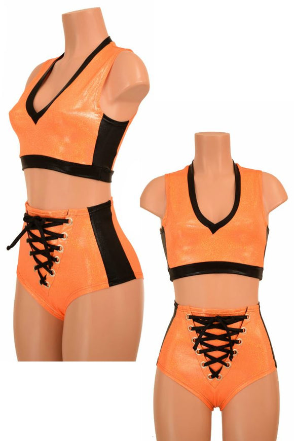 2PC Side Panel Top and Lace Up Set - Coquetry Clothing