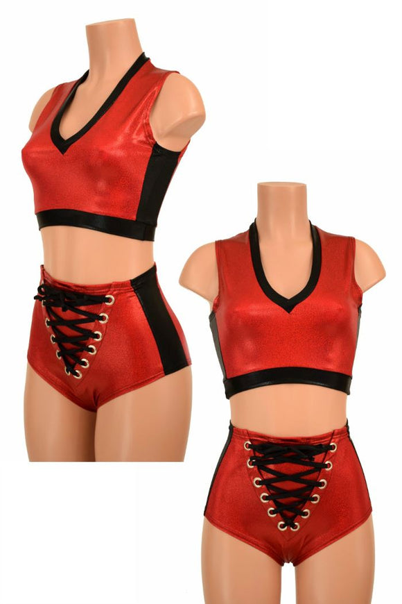 2PC Side Panel Top and Lace Up Set - Coquetry Clothing