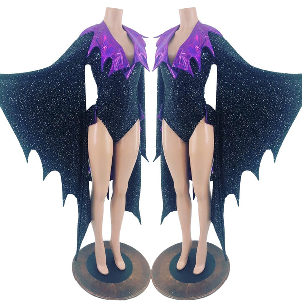 2PC Succubus Sleeve Romper and Tux Back Belt Set - 2