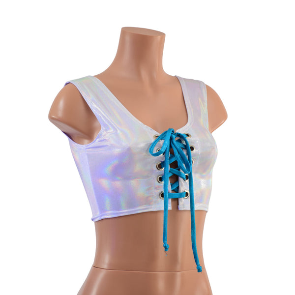 2PC Suspender Romper & Lace Up Top Set - 5