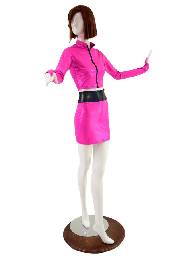 2PC Zipper Front Crop & Bodycon Skirt Set - 3