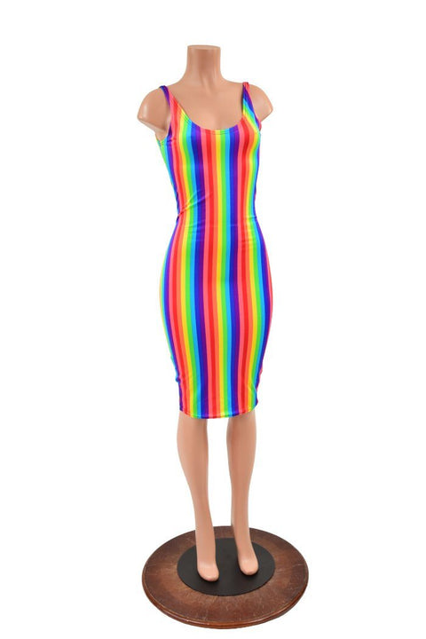 Rainbow Stripe Thin Strap Tank Wiggle Dress - Coquetry Clothing