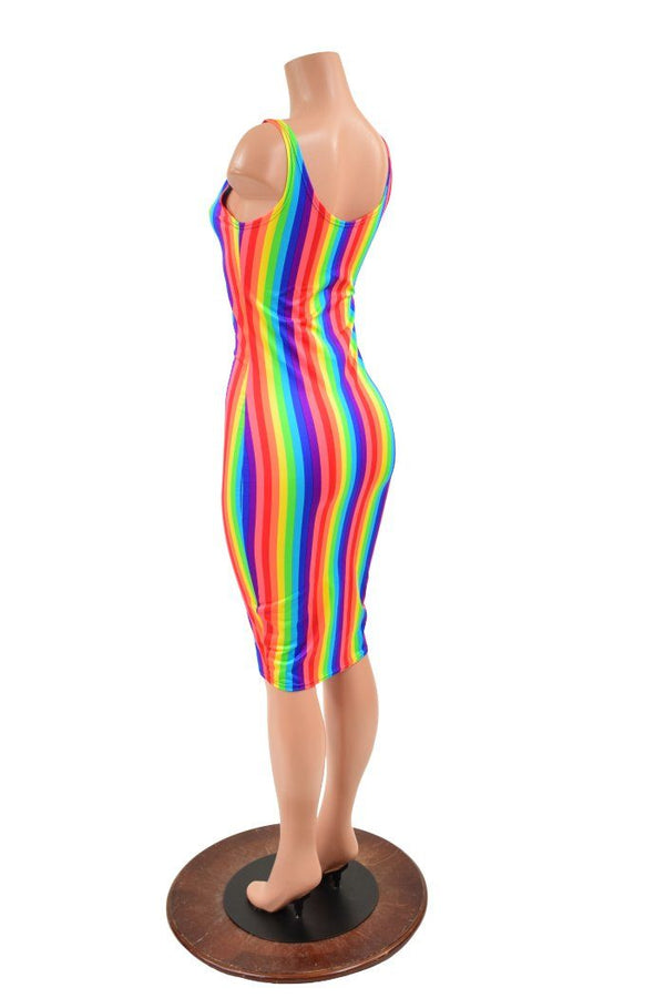 Rainbow Stripe Thin Strap Tank Wiggle Dress - 3
