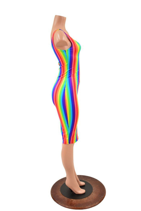 Rainbow Stripe Thin Strap Tank Wiggle Dress - 4