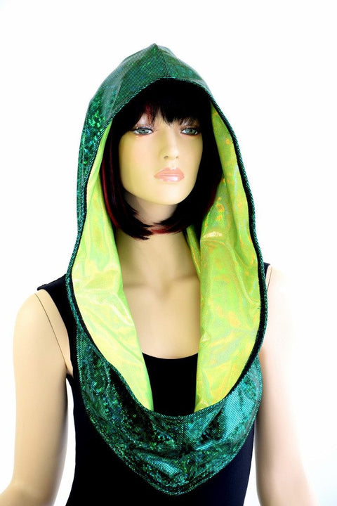 Green & Lime Holographic Infinity Festival Hood - Coquetry Clothing