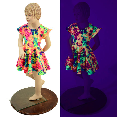 Girls UV Glow Acid Splash Skater Dress - Coquetry Clothing