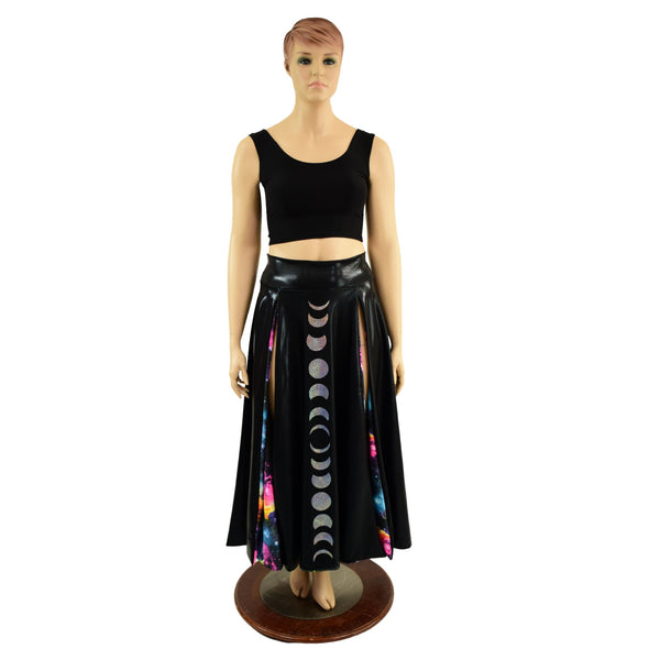 Black Mystique Double Split Skirt with Moon Phases and Galaxy Lining - 4