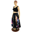 Black Mystique Double Split Skirt with Moon Phases and Galaxy Lining - 2