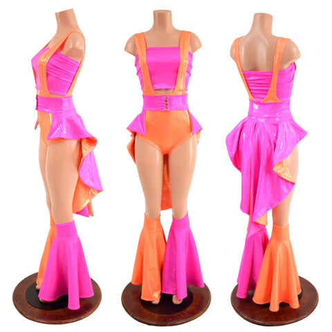 Neon Pink and Orange 5PC Romper Set - Coquetry Clothing