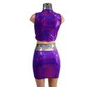 Purple Crop Top & Bodycon Skirt Set with Silver Holo Trim - 4
