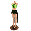 Neon Strappy Back Halter and Siren Shorts with Mesh Hi Lo Attached Skirt - 5