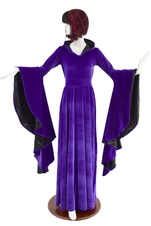 Hooded Purple Velvet Sorceress Sleeve Gown - Coquetry Clothing
