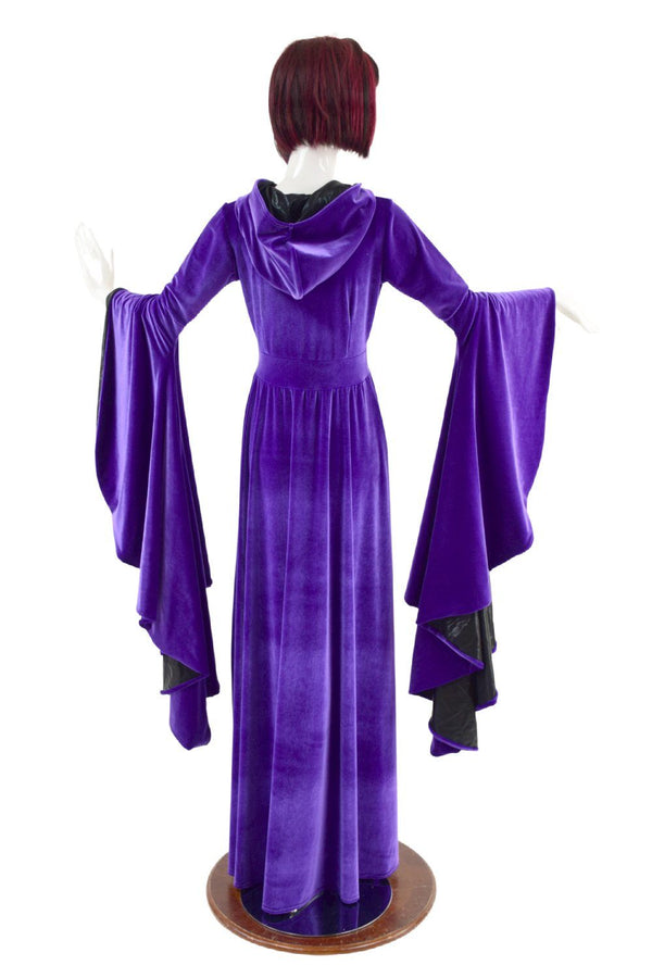 Hooded Purple Velvet Sorceress Sleeve Gown - 5