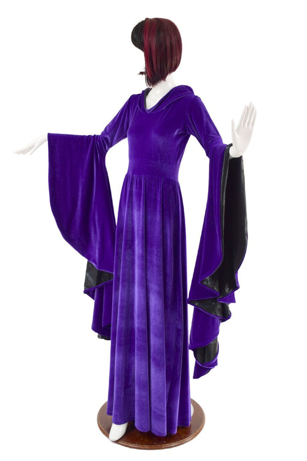 Hooded Purple Velvet Sorceress Sleeve Gown - 6