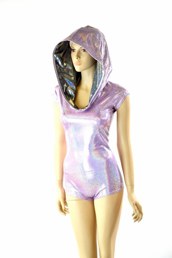 Lilac & Silver Cap Sleeve Hoodie Romper - 2