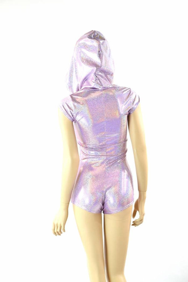 Lilac & Silver Cap Sleeve Hoodie Romper - 5