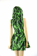 Green Lightning Pocket Hoodie Skater Dress - 4