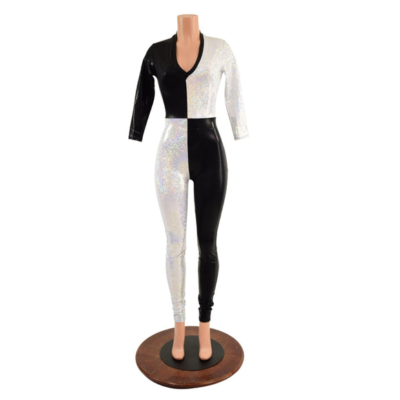 3/4 Sleeve Harlequin Catsuit with V neckline - Coquetry Clothing