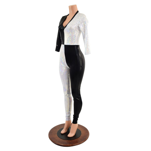 3/4 Sleeve Harlequin Catsuit with V neckline - Coquetry Clothing