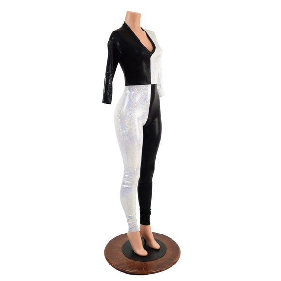 3/4 Sleeve Harlequin Catsuit with V neckline - Coquetry Clothing